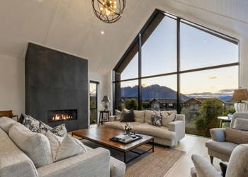 Modern Living Room Fireplace High Ceiling