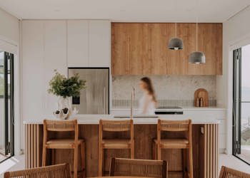 Modern Wood Accent Kitchen Langs Beach Architectural Home