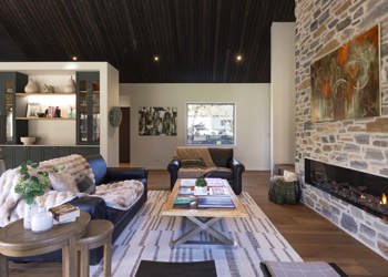 Architectural Living Room Gibbston Valley Modern Fireplace David Reid Homes