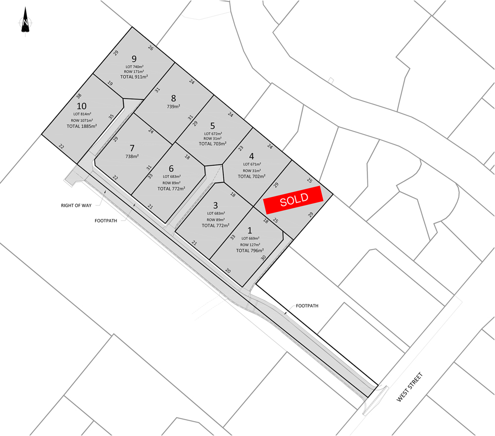 Site plan showing the section layout at 58 West, Greytown, with Lot 2 marked sold