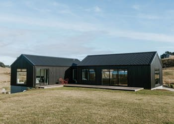 Pavilion Style Home Exterior Black Metal Roof New Zealand