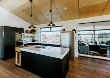 Stylish Modern Kitchen With Black Cabinetry And Island Nz Home