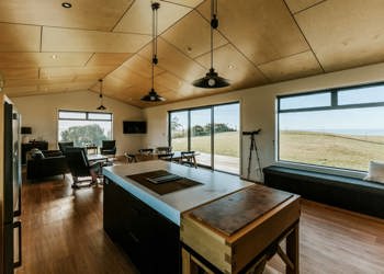 Modern Open Plan Living Room With Kitchen Island New Zealand Home